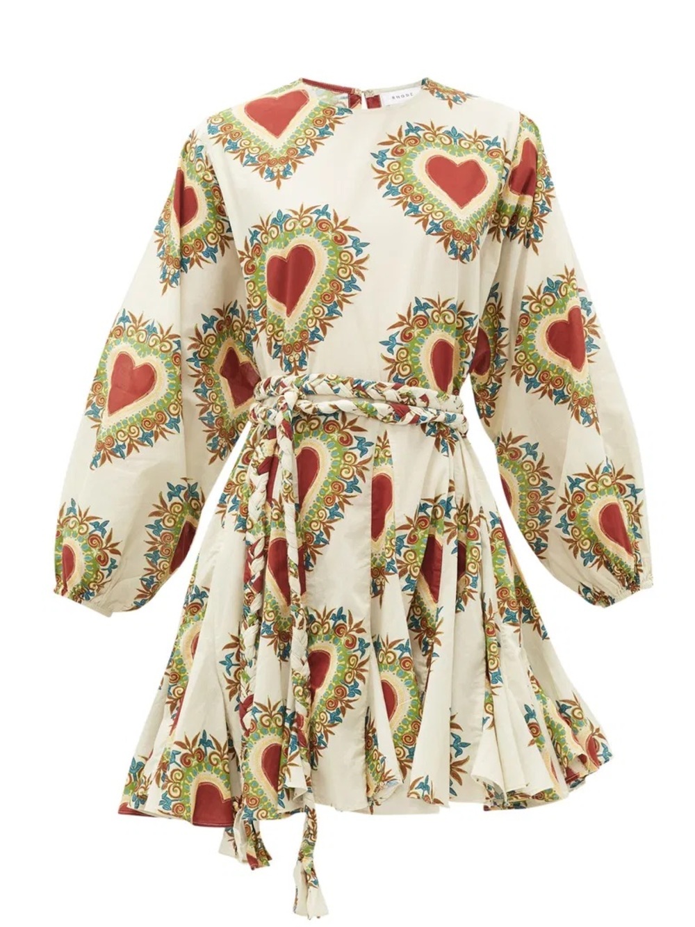 RHODE Ella Ivory Mini Dress with Large Red Heart Motif